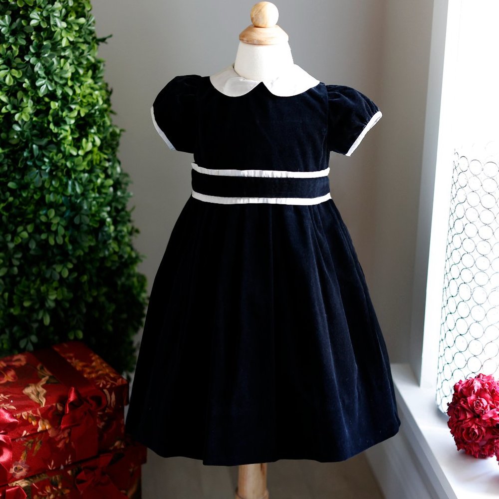 Strasburg Dress Black Cotton Velvet Silver Silk Special Occasion Flower Girl